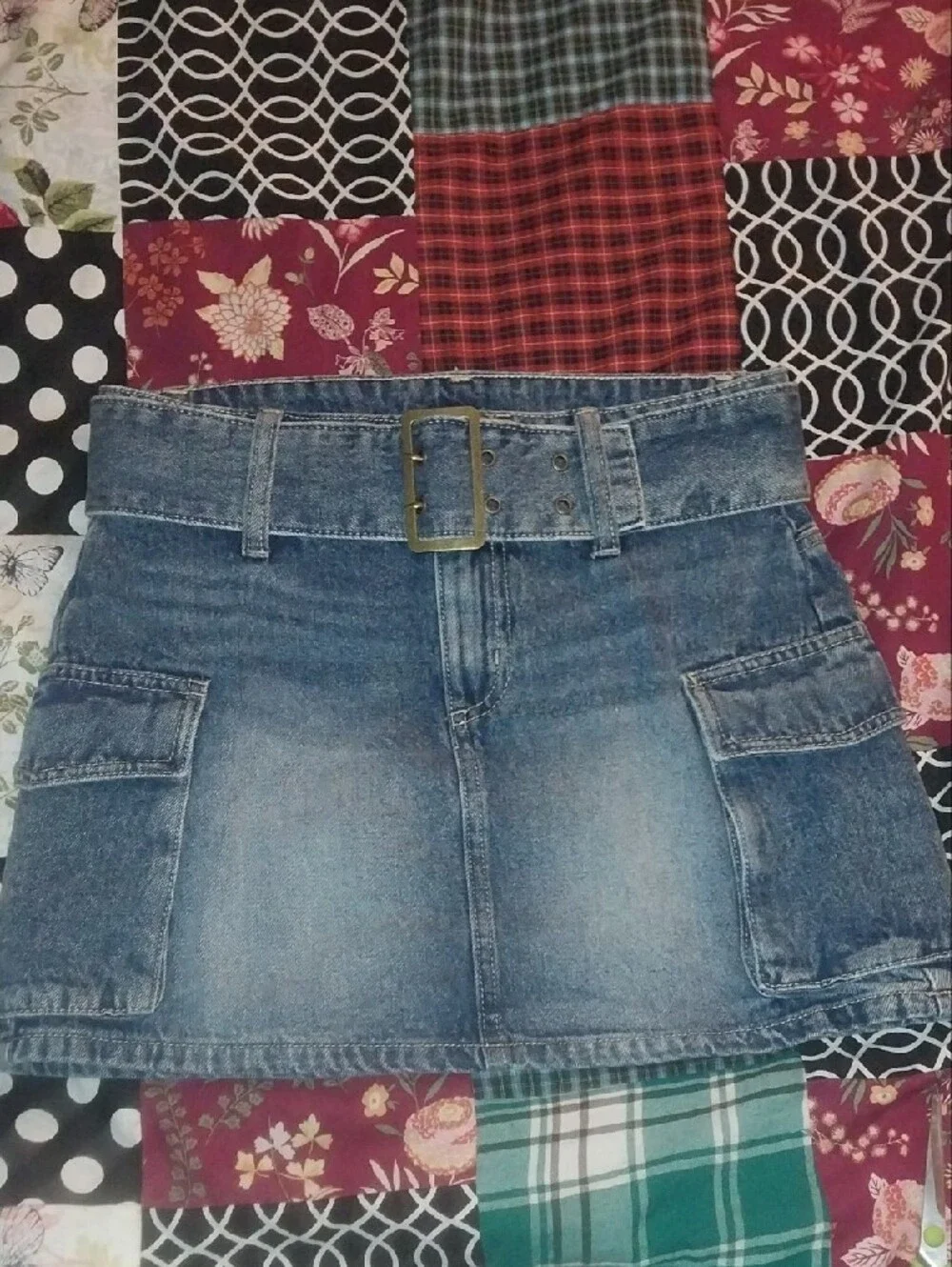 Denim Cargo Mini Skort with Belt - Blue